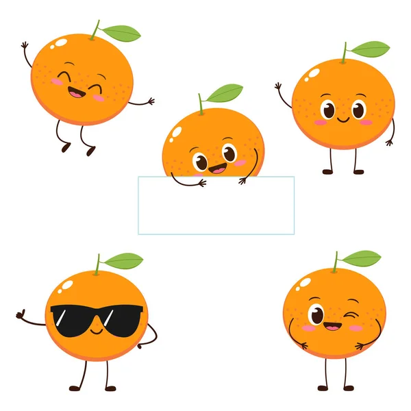 Caractère Orange Avec Visage Drôle Joyeux Jeu Emoji Mandarine Dessin — Image vectorielle