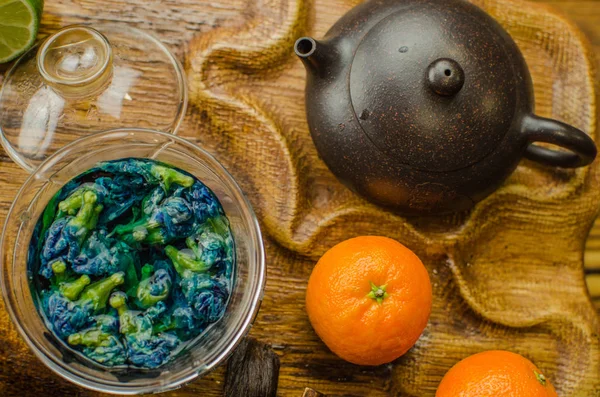 Chá Azul Orgânico Anchan Bule Uma Xícara — Fotografia de Stock