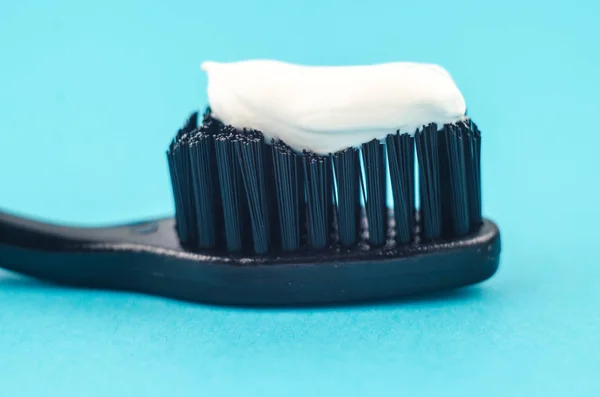Pasta Dentes Escova Fundo Azul Com Lugar Para Texto Saúde — Fotografia de Stock