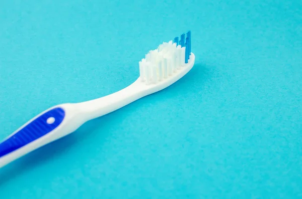 Toothpaste Brush Blue Background Place Text Health Cleanliness Beauty — Stock Photo, Image