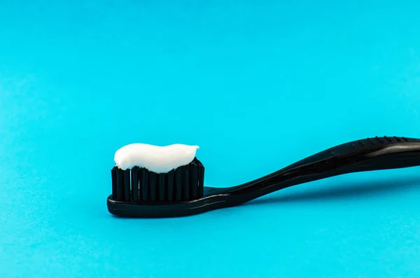 Pasta Dentes Escova Fundo Azul Com Lugar Para Texto Saúde — Fotografia de Stock