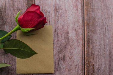 Kırmızı gül ve Sevgililer günü kalpleri ahşap üzerine. kopya alanı metin için