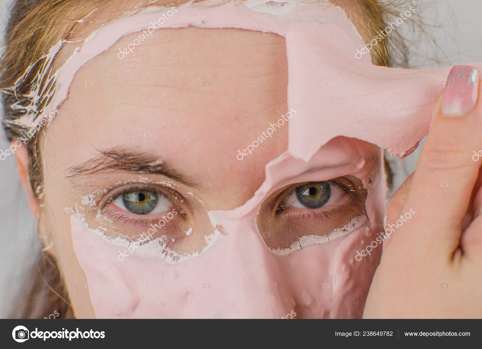 Good Looking Woman Having Face Mask Half Her Face Stock Photo C Denzhengal 238649782 depositphotos