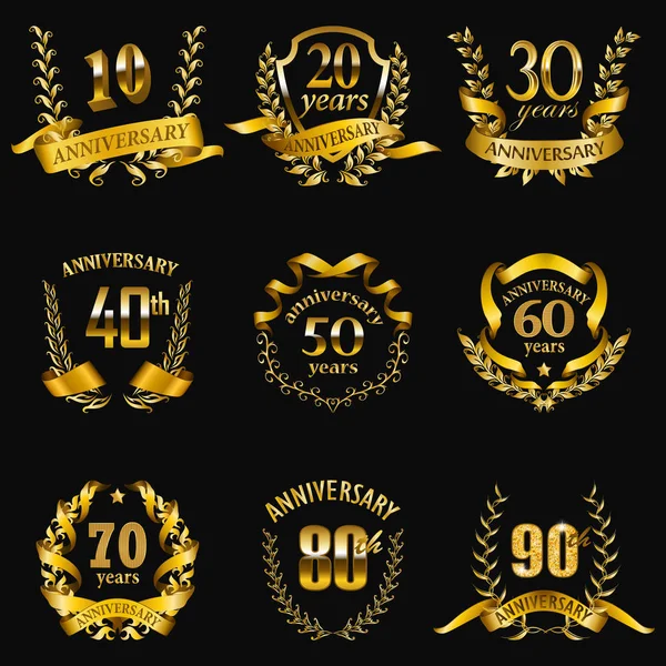 Set de insignias de aniversario de oro — Vector de stock