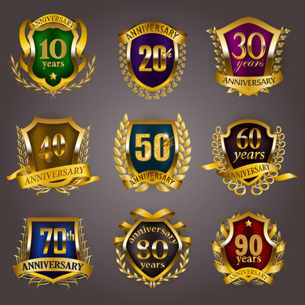 Set of gold anniversary badges