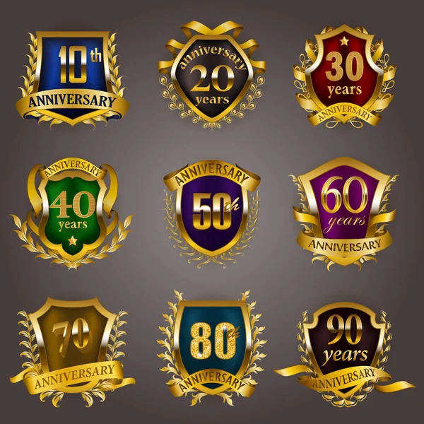 Set de insignias de aniversario de oro — Vector de stock