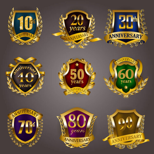 Set of gold anniversary badges