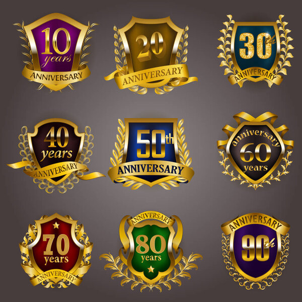 Set of gold anniversary badges