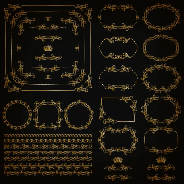Conjunto de elementos florais decorativos desenhados à mão dourados —  Vetores de Stock