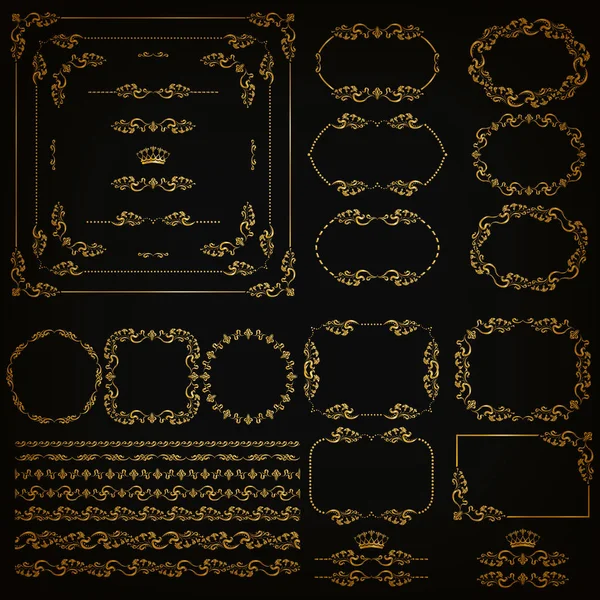 Набор из золотых декоративных элементов ручной работы — стоковый вектор