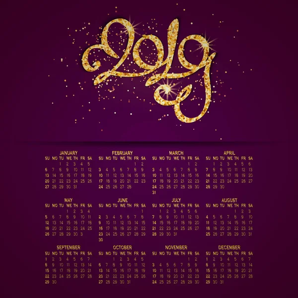 Vector business muur kalender glitter 2019 op achtergrond — Stockvector