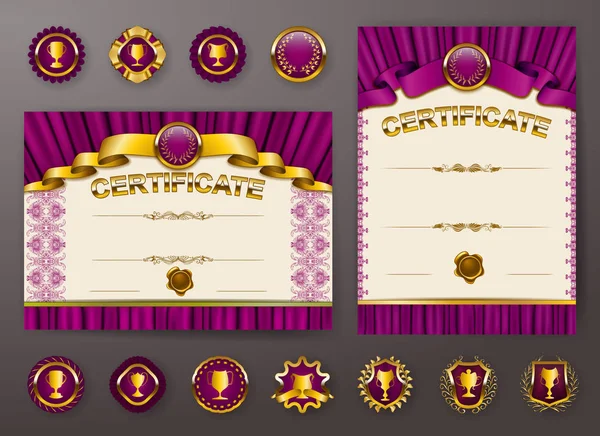 Set dari template elegan sertifikat, diploma - Stok Vektor