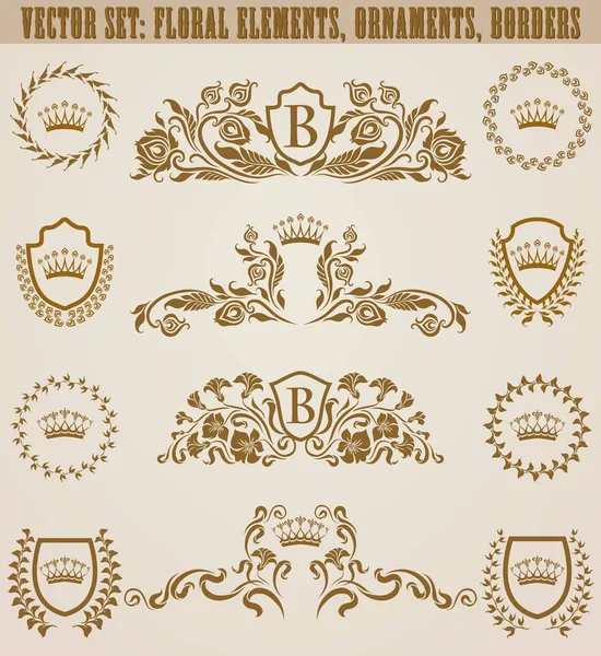 Set of golden monograms with floral elements for page, web — Stock Vector