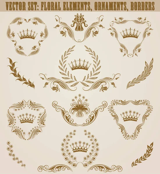 Conjunto de monogramas dorados con elementos florales para página, web — Archivo Imágenes Vectoriales