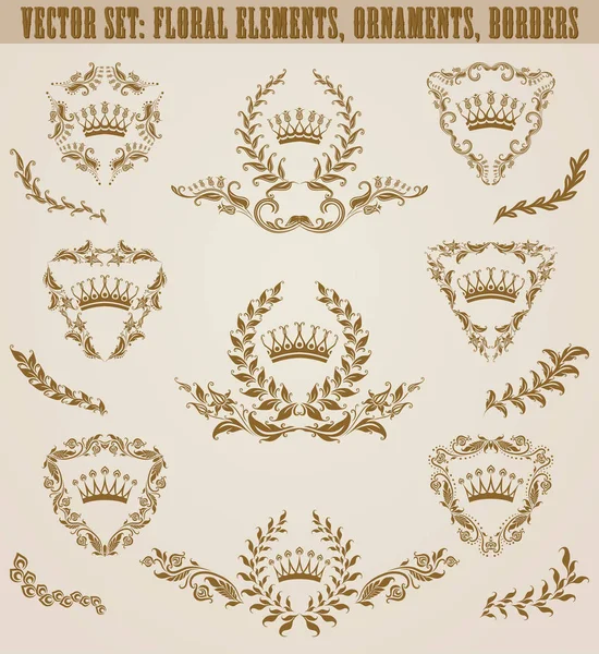 Conjunto de monogramas dorados con elementos florales para página, web — Archivo Imágenes Vectoriales