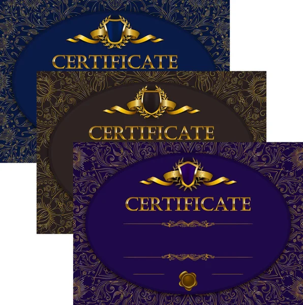 Set dari template elegan diploma dengan ornamen renda - Stok Vektor
