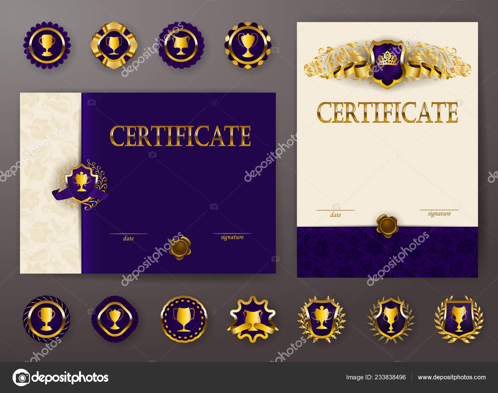 Set Of Elegant Templates Of Diploma With Lace Ornament Ribbon