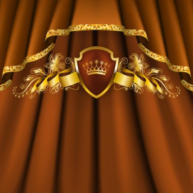Süsleme, kalkan, altın taç, şerit, Royal arka plan blazon, vintage tarzı metinde yer.