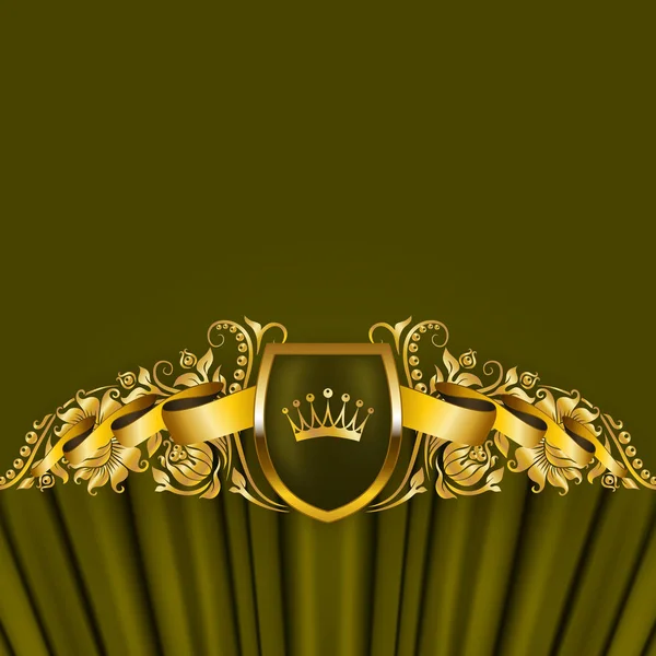 Fondo real con adorno, escudo, corona de oro, cinta, blasón, lugar para el texto en estilo vintage . — Vector de stock