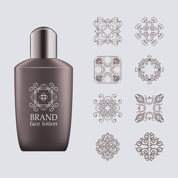 Набор реалистичных зеленых стеклянных бутылок эко-косметических
