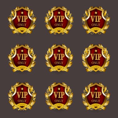 Gri zemin üzerine altın VIP Monogram grafik tasarım için set.