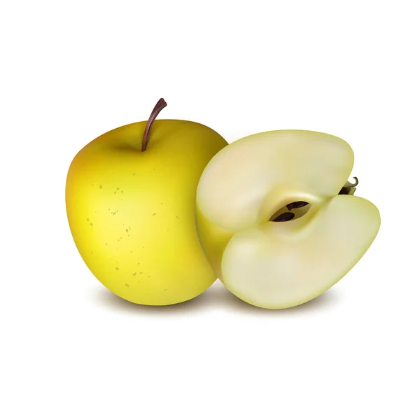 Tres manzanas aisladas sobre fondo blanco. Color rojo, amarillo y verde. Vector — Archivo Imágenes Vectoriales