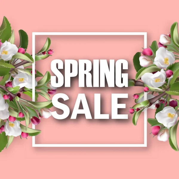 Banner cuadrado de venta de primavera vectorial con sakura — Archivo Imágenes Vectoriales