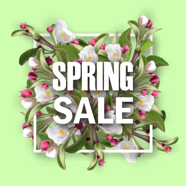 Vektor Spring Sale Quadrat Banner mit Sakura — Stockvektor