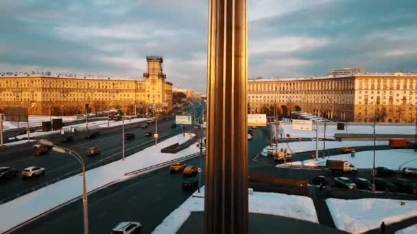Vue Aérienne Avenue Sculpture Fer Premier Cosmonaute Youri Gagarine Soirée — Video