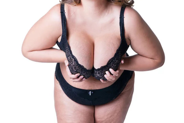 Smagliature Grande Seno Naturale Donna Obesa Con Grandi Tette Corpo — Foto Stock