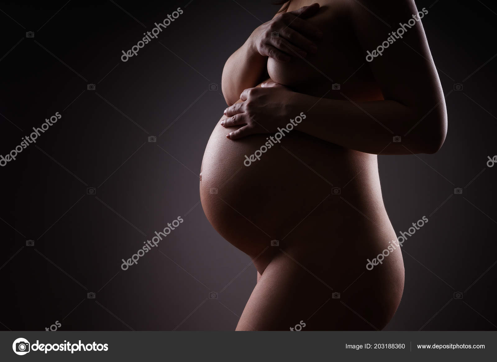 Sexy Pregnant Nude Art - Art Nude Sexy Naked Pregnant Woman Black Studio Background Pregnancy Stock  Photo by Â©starast 203188360