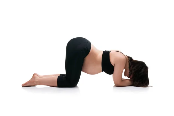 Pregnant Woman Yoga Pose Isolated White Background Pregnancy Concept — Stock Photo, Image