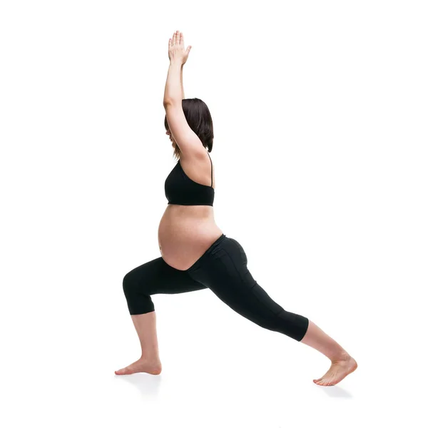 Pregnant Woman Yoga Pose Isolated White Background Pregnancy Concept — Stock Photo, Image