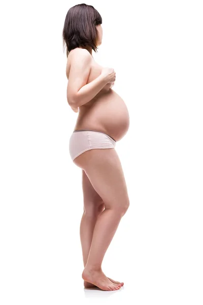 Hamile Kadın Üstsüz Izole Üzerinde Beyaz Arka Plan Gebelik Kavramı — Stok fotoğraf