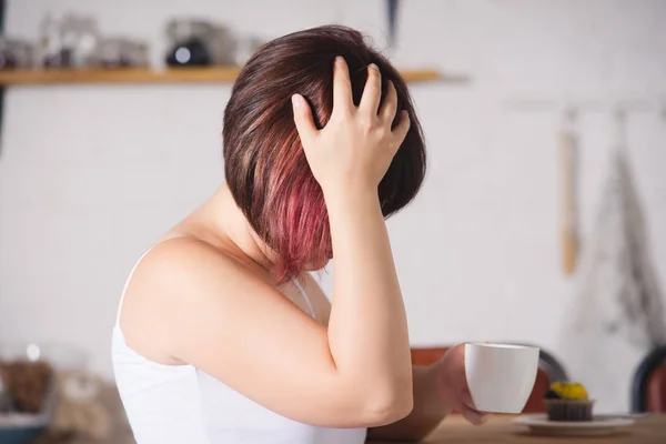 Woman Suffering Headache Migraine Depression Home — Stock Photo, Image