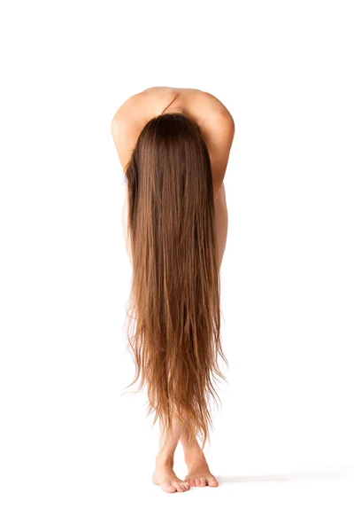 Kunst Nackt Nackte Frau Mit Langen Haaren Isoliert Auf Weißem — Stockfoto