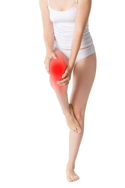 Schmerzen Knie Gelenkentzündung Isoliert Auf Weißem Hintergrund Studioaufnahme — Stockfoto