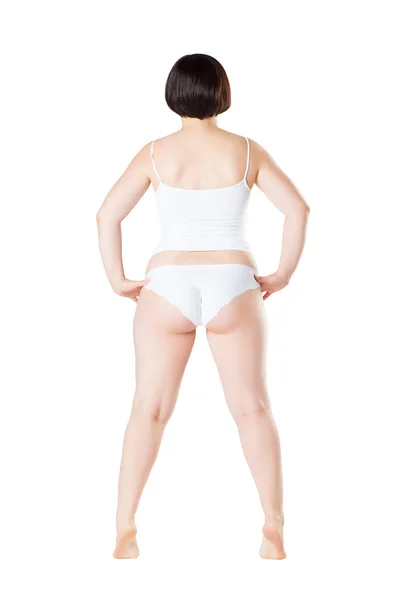 Mujer en ropa interior aislada sobre fondo blanco, forma corporal no delgada y no grasa —  Fotos de Stock