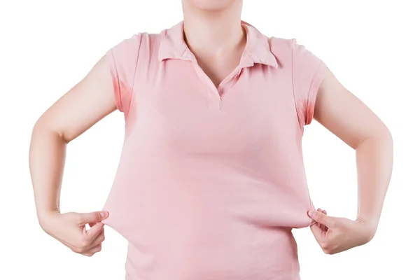 Woman with sweaty armpits isolated on white background — Stock Photo, Image