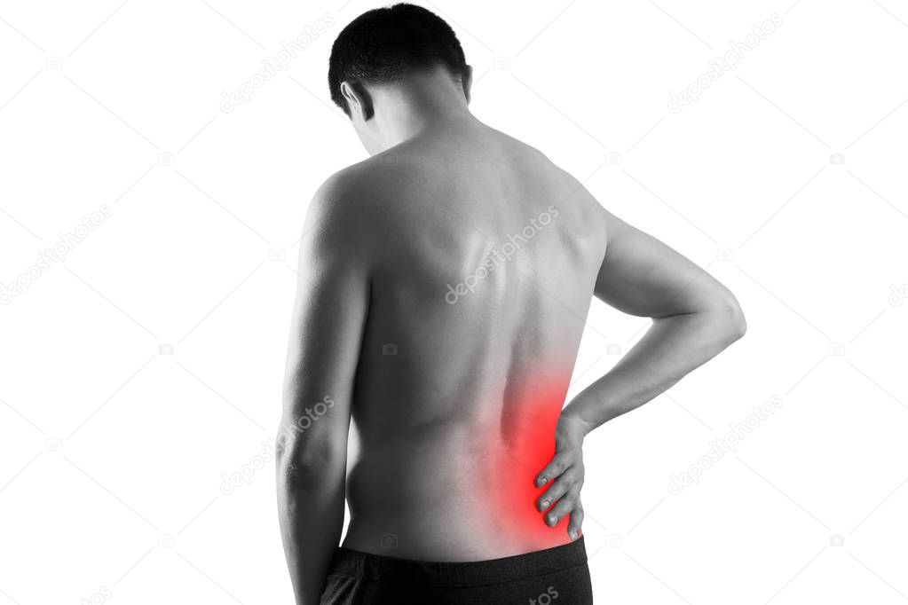 Kidney stones, pain in a man's body isolated on white background, chronic diseases of the urinary system concept