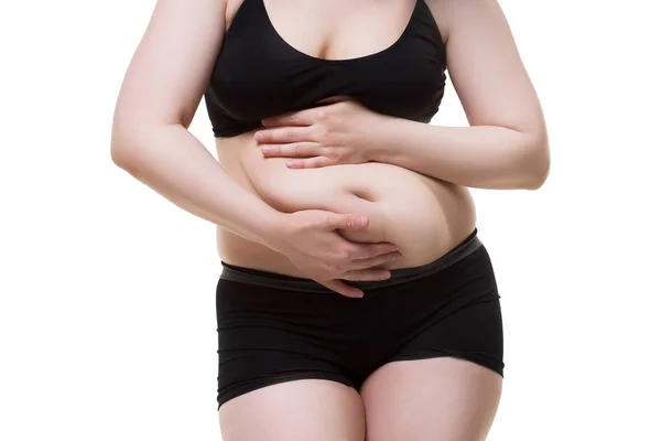 Tummy tuck, flabby skin on a fat belly, plastic surgery concept — Stock Photo, Image