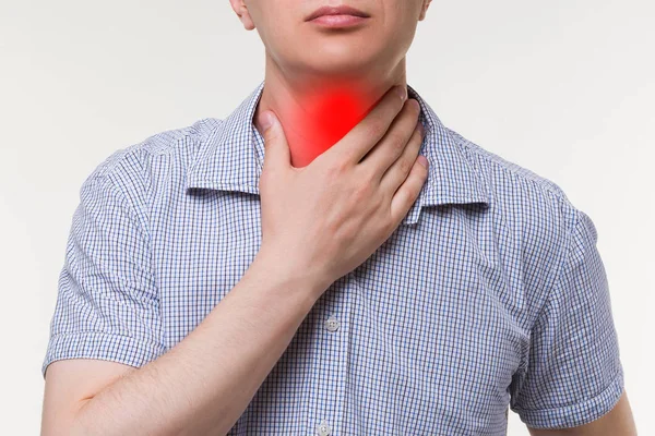 Sore throat, men with neck pain — Stock Photo, Image