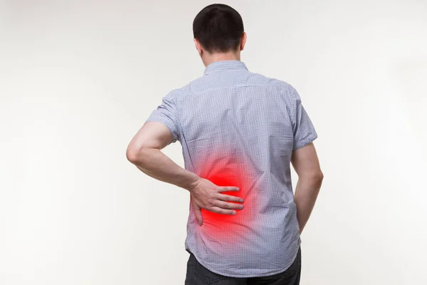 Back pain, kidney inflammation, man suffering from backache — Stock Photo, Image