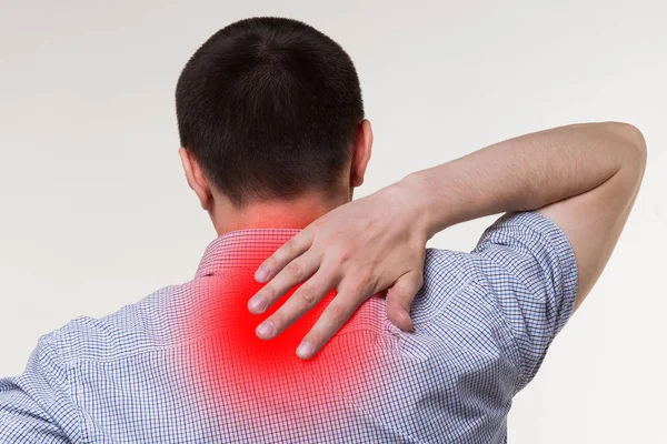 Neck pain, man suffering from backache — Stock Image Neck pain, man suffering from backache Stock Image