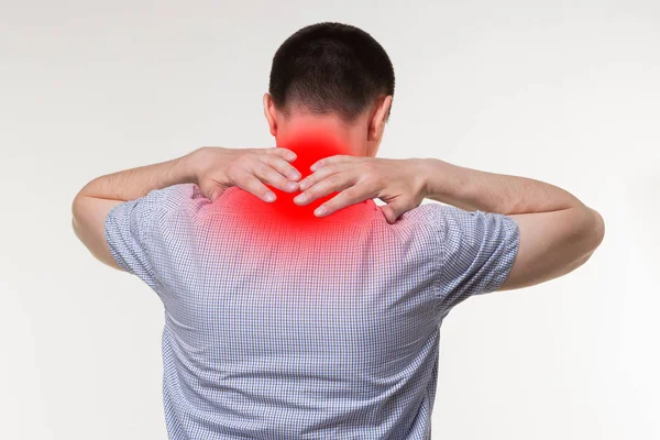 Neck pain, man suffering from backache — Stock Image Neck pain, man suffering from backache Royalty Free Stock Photos