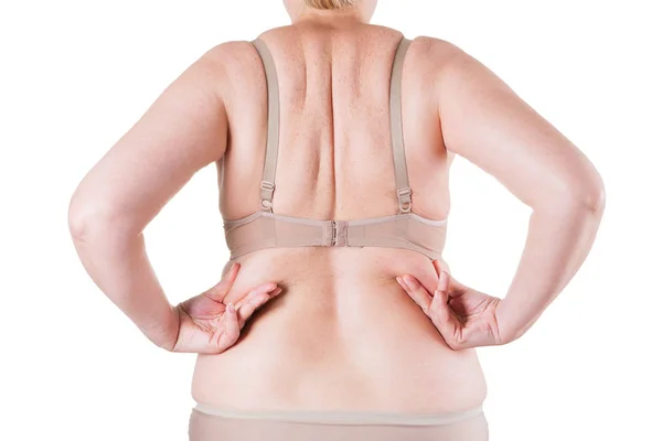 Tlustá ženská vzadu izolovaná na bílém pozadí — Stock fotografie