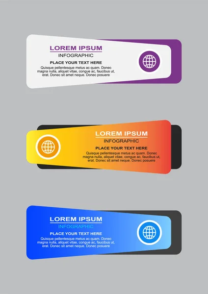 Simgeli vektör illüstrasyon Infographic tasarım şablonu ve 3 seçenek veya adım. Süreç, sunum, düzen, pankart için kullanılabilir.