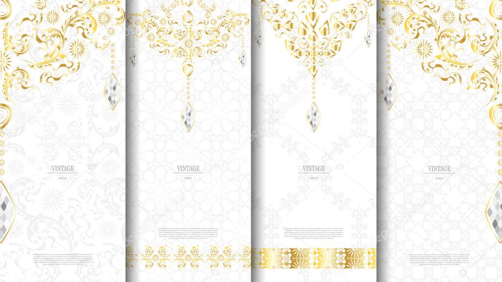 Islamic pattern element concept template white and gold texture vintage background and logo vector design, inclusive of pattern swatch