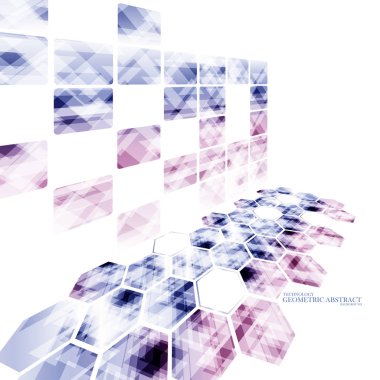 Geometrik teknolojik yansıyan altıgen perspektif arka plan vektör tasarımı