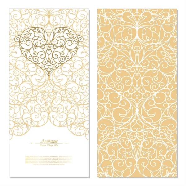 Arabesque Elemento Oriental Branco Dourado Cartão Fundo Modelo Design Vetorial — Vetor de Stock